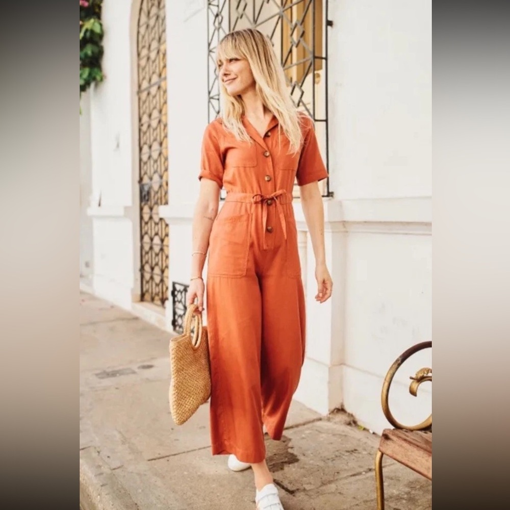 Marine Layer small Clay Joni Utilitarian Button Front Wide Leg colette Jumpsuit